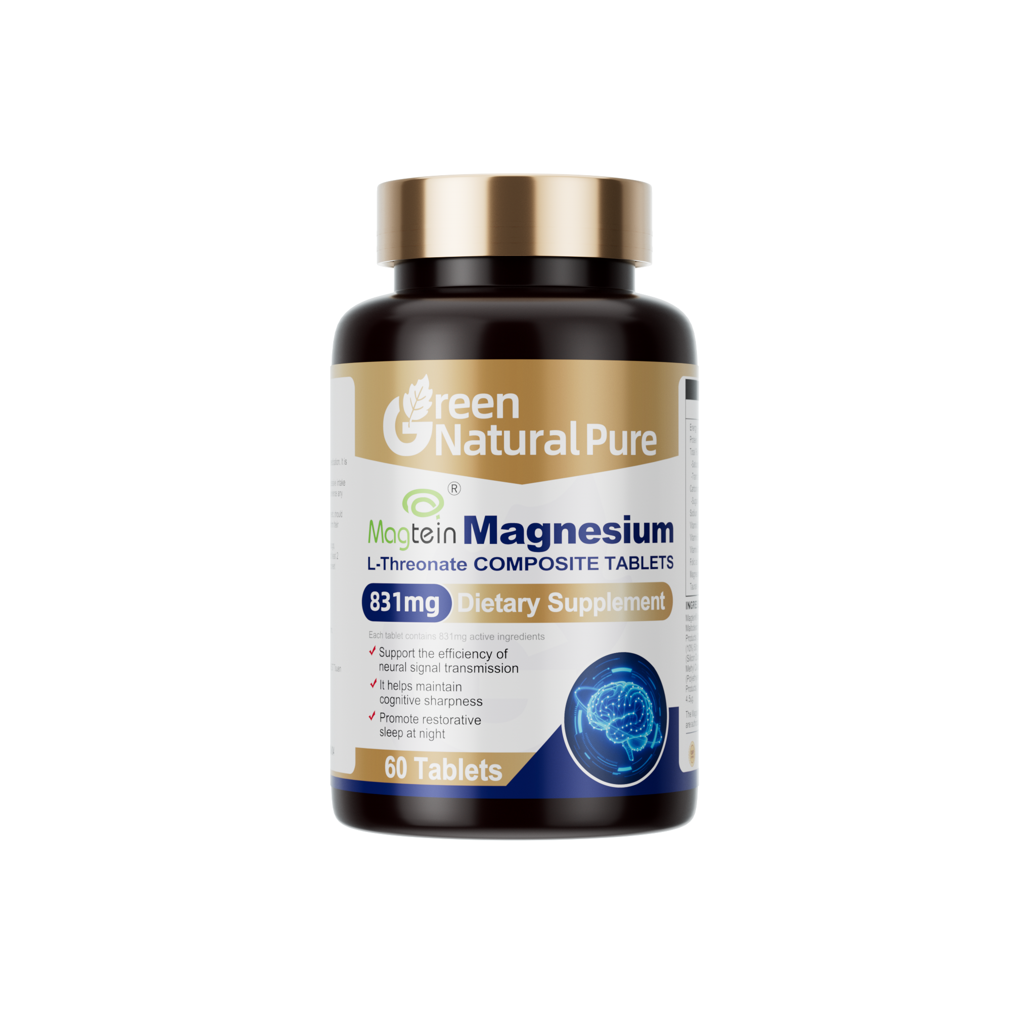 Green Natural Pure Compound magnesium L-threonate 60 capsules 